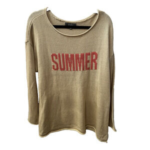 Marled Reunited Summer Sweater SZ 2X Lightweight Beige Knit Rolled Hem Spell Out